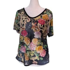 Autumn Teneyl Upcycled Floral Rose Leopard Mesh Top M/L